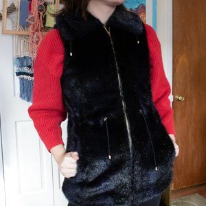 Ellen Tracy Faux Fur Vest with Gold Detailing